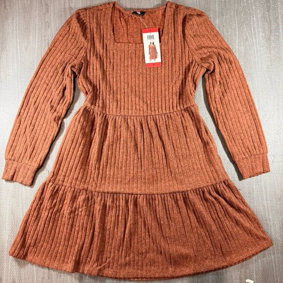 Frye Women's Brown Soft Ribbed Knit Midi Long Sleeve Dress Medium NWT - Picture 2 of 6